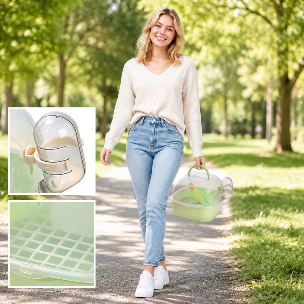 Portable Small Pet Travel Carrier with 360 Degree Clear Panoramic View Breathable Outdoor Bird Cage for Parrots Hamsters and Small Animals with Handle and Ventilation