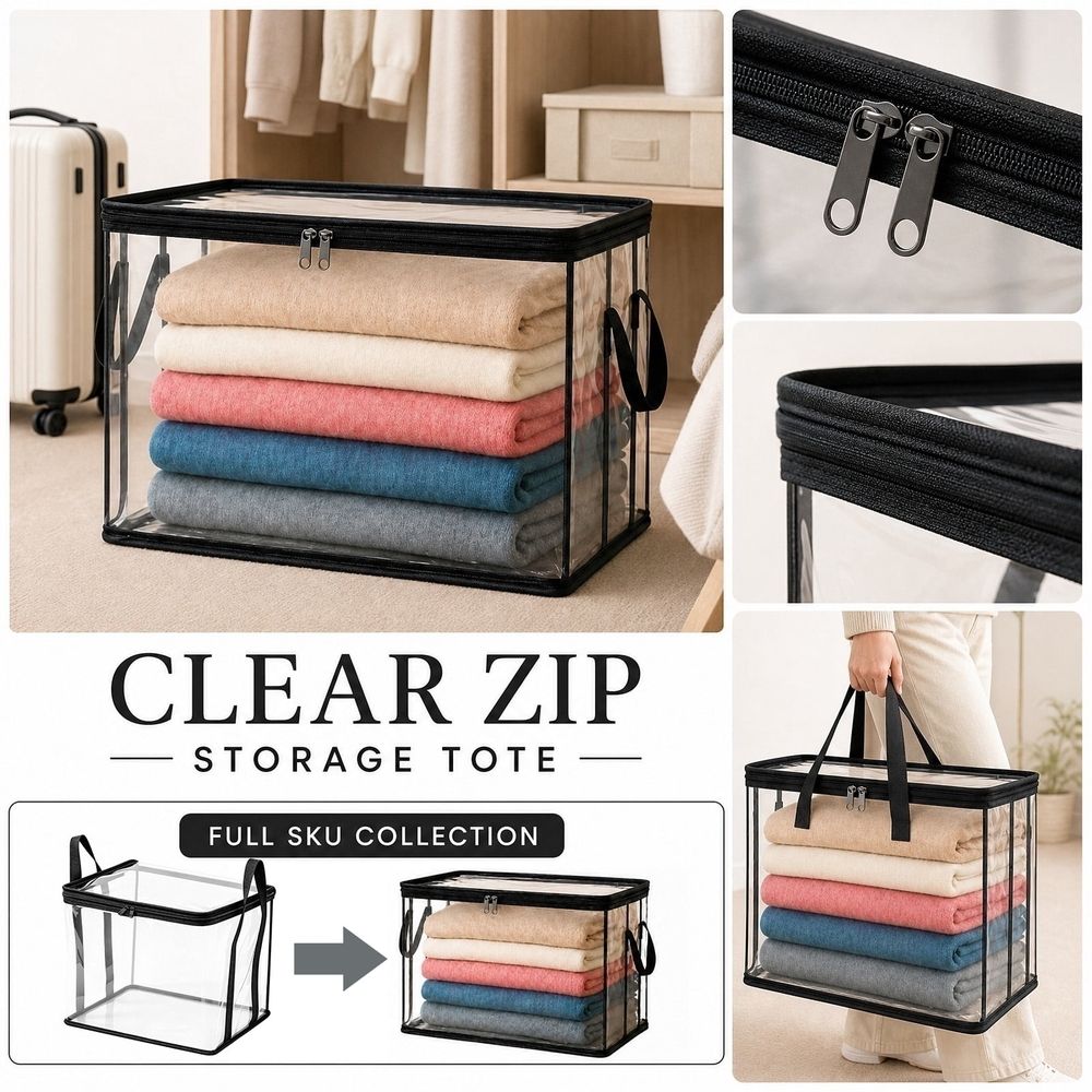 Large Clear Plastic Storage Bag with Zipper and Handle Heavy Duty Transparent Moving Tote for Clothes Bedding Dorm Closet Organization and Wardrobe Storage 15 Inch