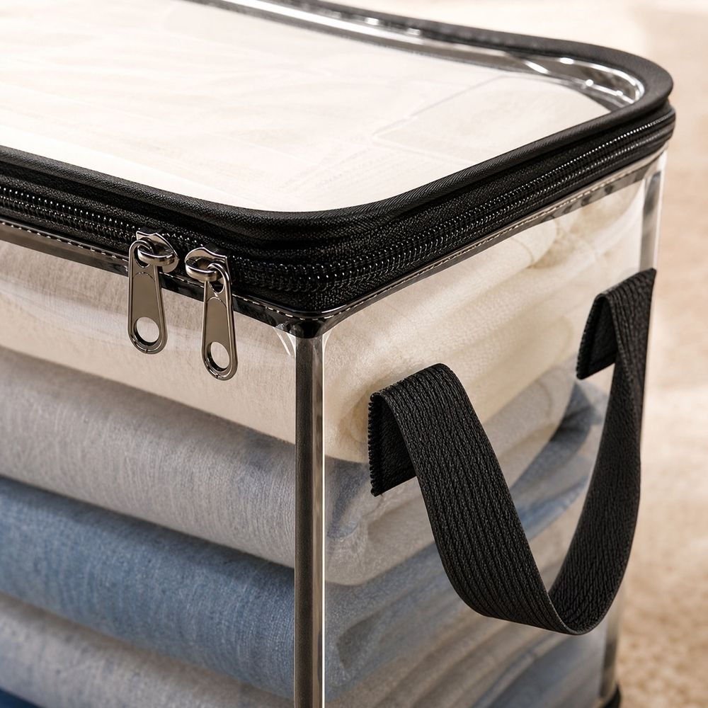 Large Clear Plastic Storage Bag with Zipper and Handle Heavy Duty Transparent Moving Tote for Clothes Bedding Dorm Closet Organization and Wardrobe Storage 15 Inch