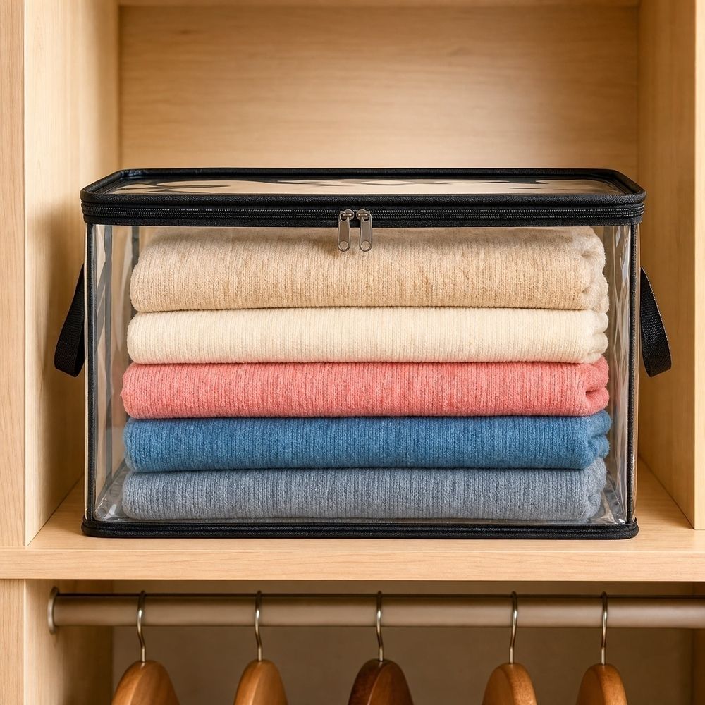 Large Clear Plastic Storage Bag with Zipper and Handle Heavy Duty Transparent Moving Tote for Clothes Bedding Dorm Closet Organization and Wardrobe Storage 15 Inch