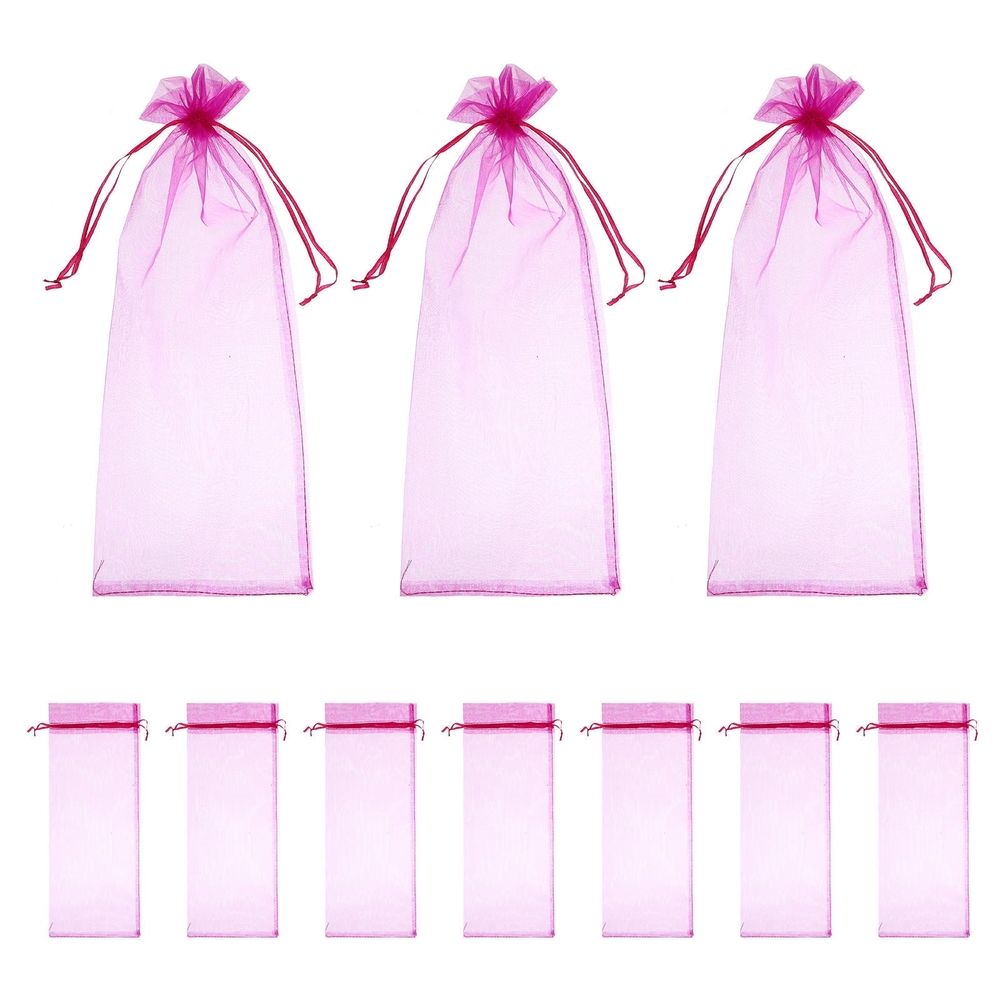 10Pcs Rosy Organza Bags Tall and Slender Wine Bottle Wrapping Bag