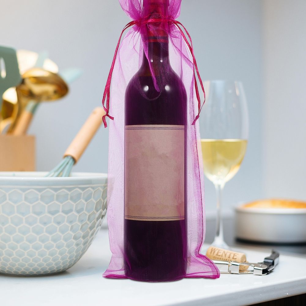 10Pcs Rosy Organza Bags Tall and Slender Wine Bottle Wrapping Bag