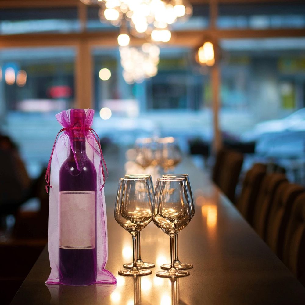 10Pcs Rosy Organza Bags Tall and Slender Wine Bottle Wrapping Bag