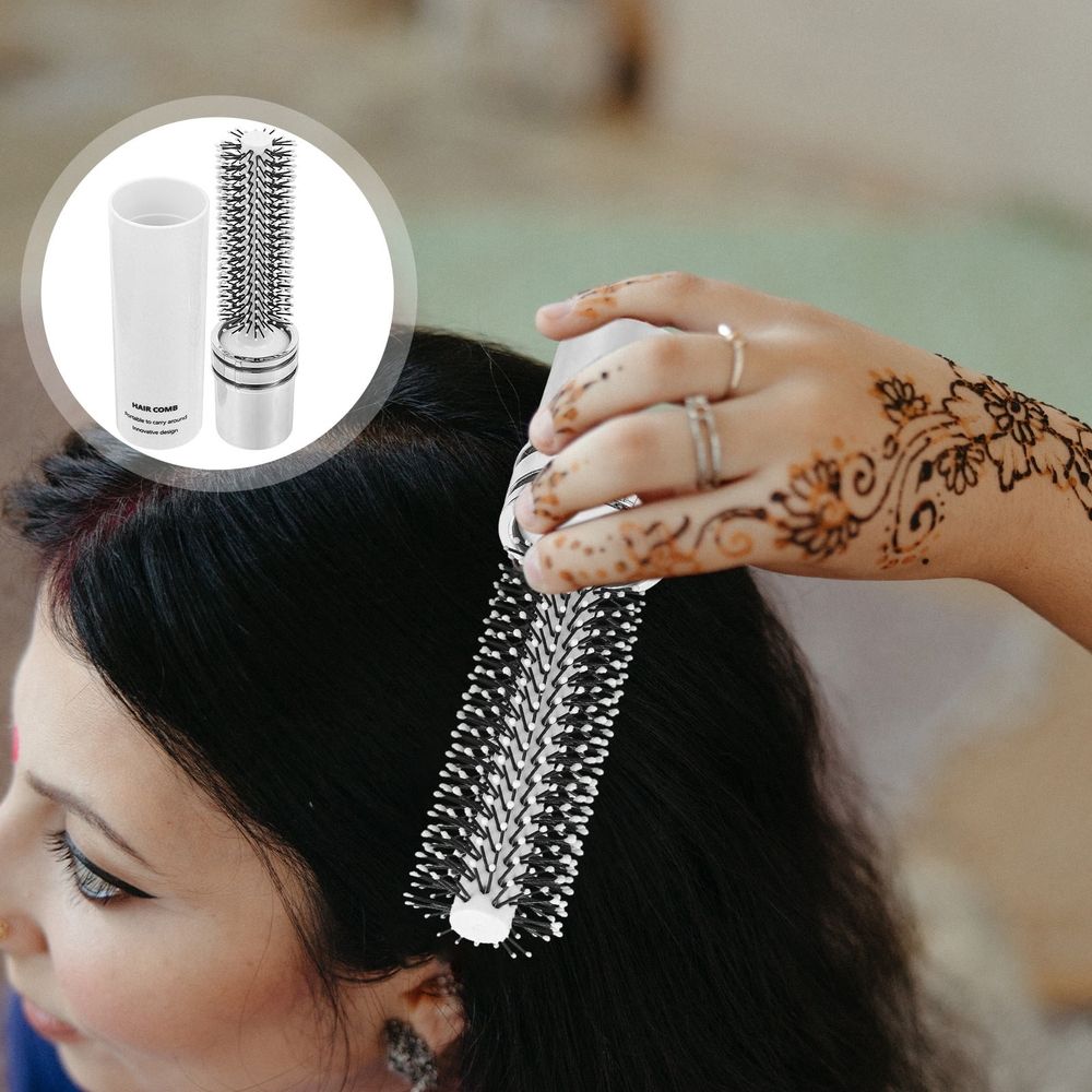 White Retractable Roll Hairbrush for Curl Training, Scalp Massage, and Detangling Hair Care