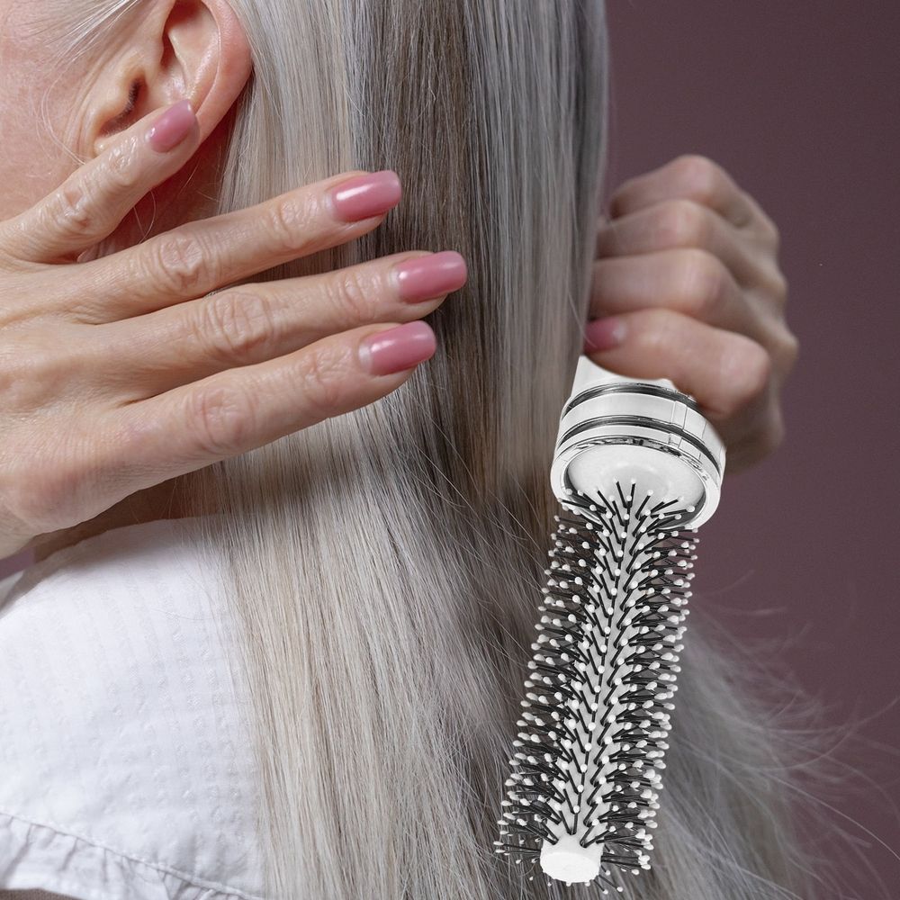 White Retractable Roll Hairbrush for Curl Training, Scalp Massage, and Detangling Hair Care