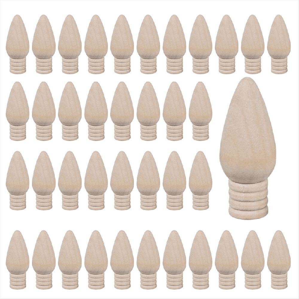50 Pcs Wooden Christmas Light Bulb Unfinished Wood Ornaments for Crafts and Christmas Trees Supply, 2 Inch High