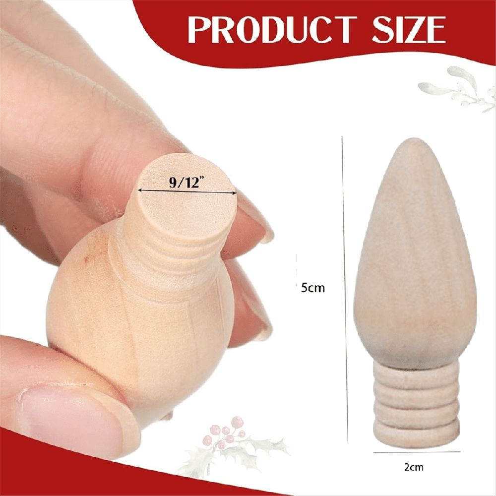 50 Pcs Wooden Christmas Light Bulb Unfinished Wood Ornaments for Crafts and Christmas Trees Supply, 2 Inch High