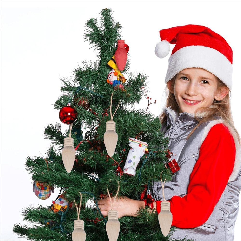 50 Pcs Wooden Christmas Light Bulb Unfinished Wood Ornaments for Crafts and Christmas Trees Supply, 2 Inch High