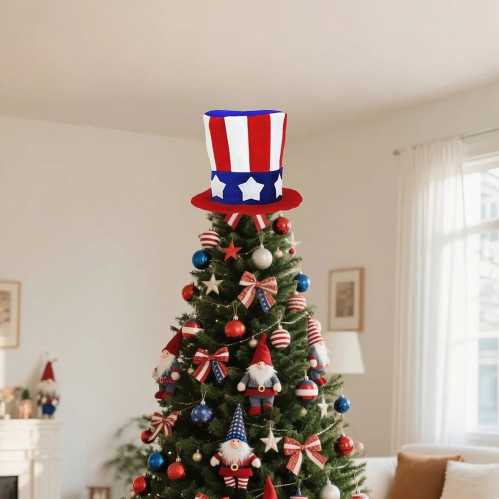 USA Flag Star Tree Topper Patriotic Red White Blue Christmas Decoration for Holiday Party Supplies,4th of July Decorations,Independence Day,Memorial Day