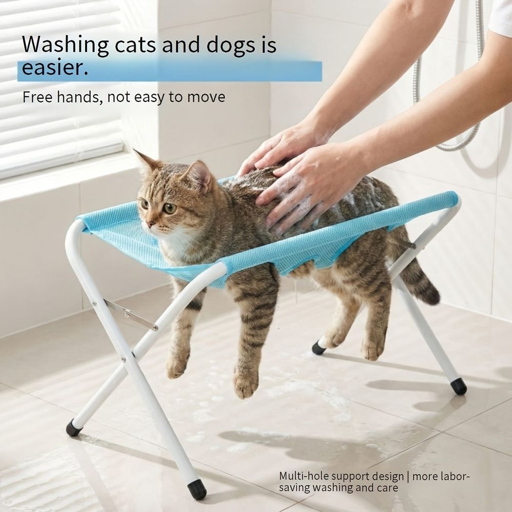 Blue Detachable Pet Grooming Hammock with Straps, Elevated Breathable Mesh Bath Nail Trimming Helper Cot for Small Dogs and Cats