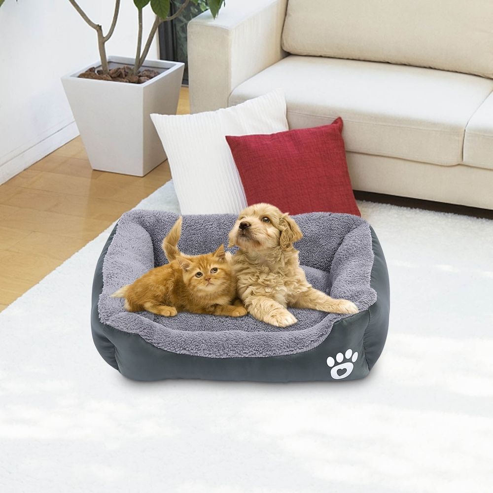 Dog Beds for Small Medium Large Dogs and Cats, Soft Plush Dog Sofa Bed, Washable Pet Bed, Dog Bed with Removable Washable Cover, Gray S