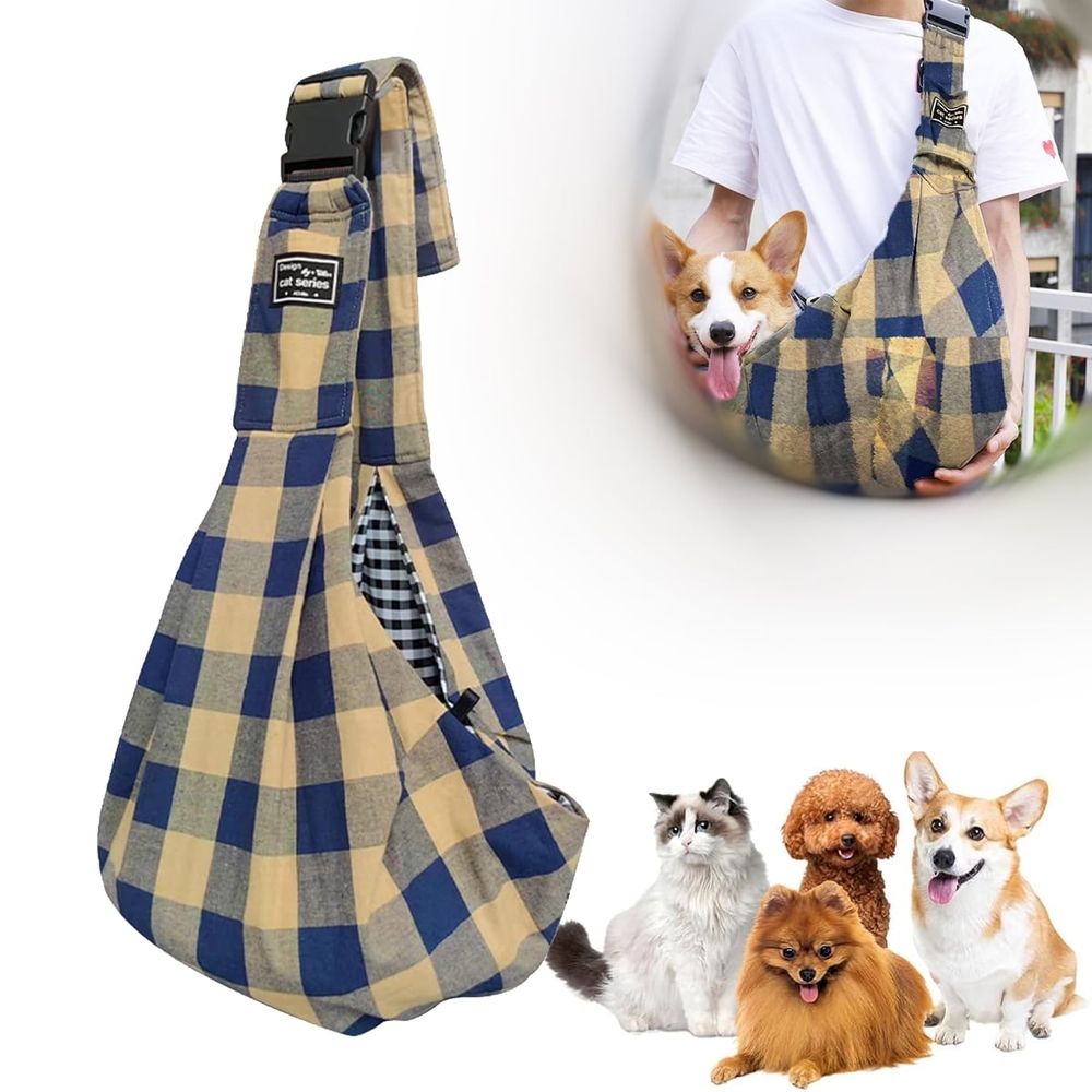 Pet Sling Carrier, Pet Carrier for Small and Medium Dog up to 15 Lbs, Wrap Carrier Sling Adjustable Strap Zip Pocket, Hands Free Pets Pack for Outdoor Travel Subway