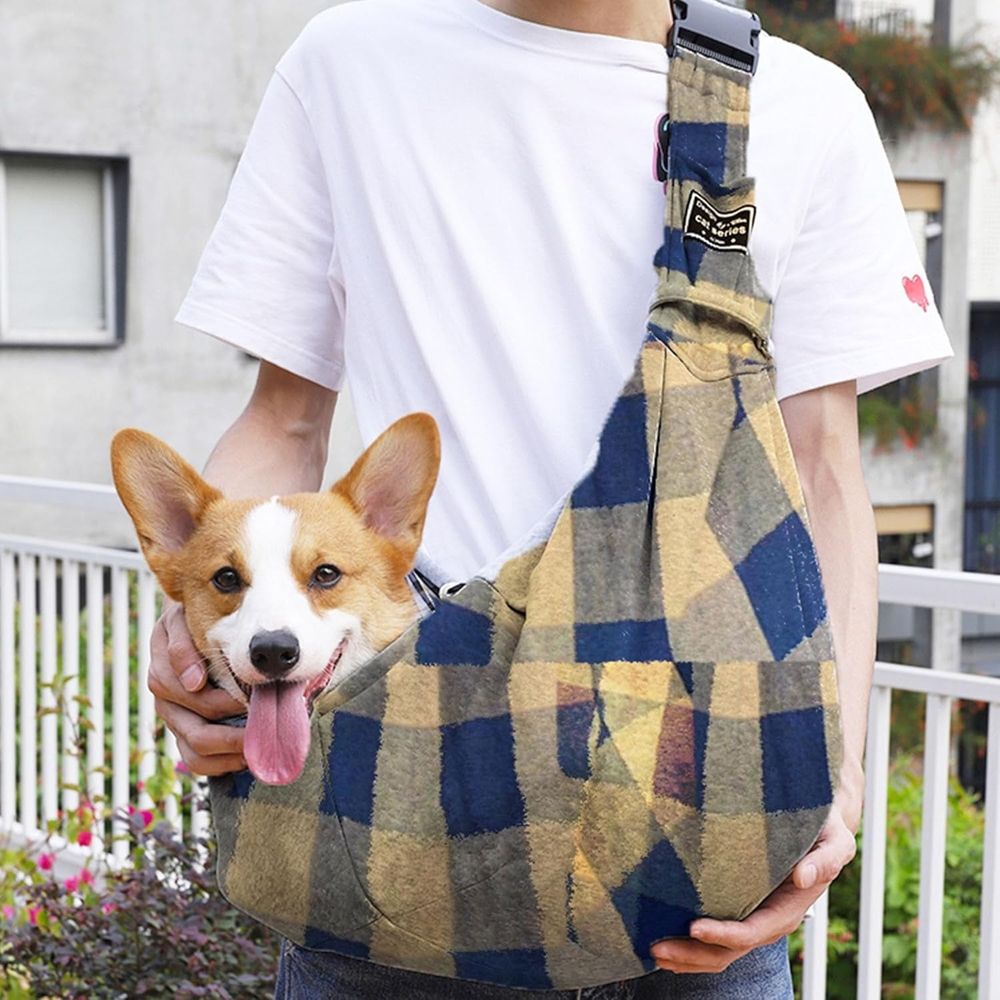 Pet Sling Carrier, Pet Carrier for Small and Medium Dog up to 15 Lbs, Wrap Carrier Sling Adjustable Strap Zip Pocket, Hands Free Pets Pack for Outdoor Travel Subway