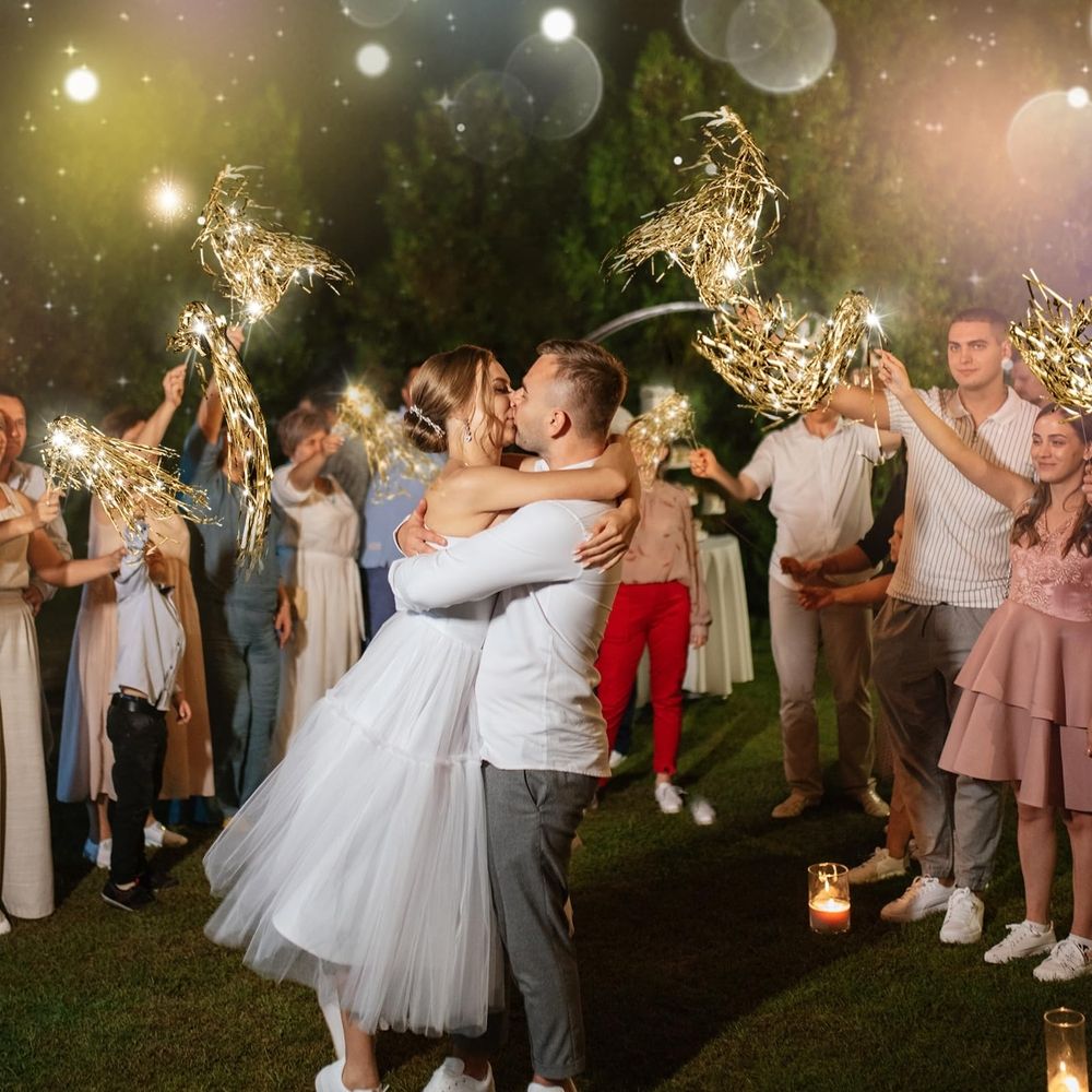 Lighted Wedding Wands Send off, LED Ribbon Stick with Shiny Foil Tinsel Glitter Hand Light up Streamers for Bridal Baby Shower Birthday Party Celebration (Gold, 20Pcs)