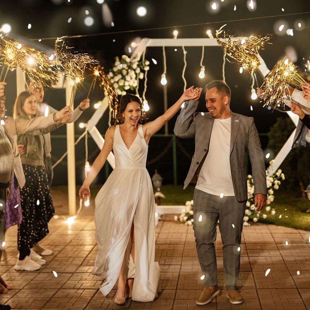 Lighted Wedding Wands Send off, LED Ribbon Stick with Shiny Foil Tinsel Glitter Hand Light up Streamers for Bridal Baby Shower Birthday Party Celebration (Gold, 20Pcs)
