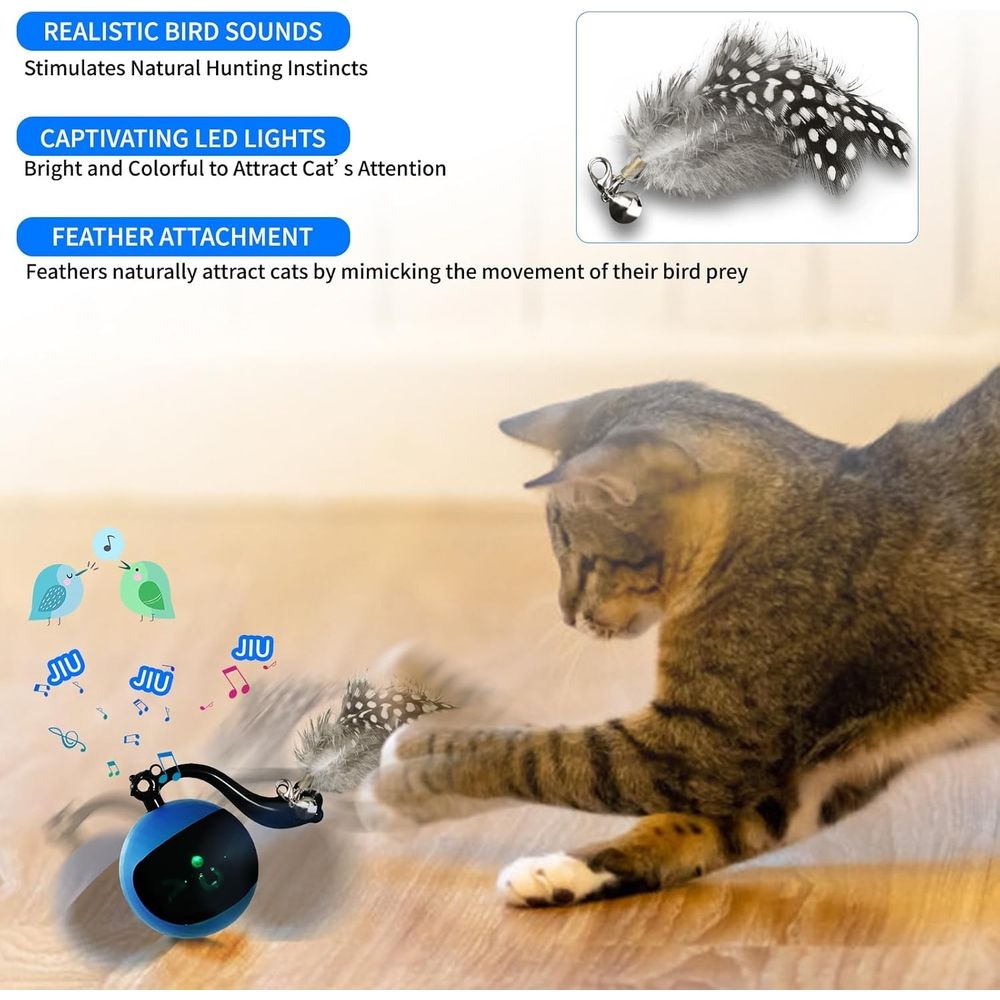 Interactive Cat Toy Ball with Remote Control, Automatic Moving & Rolling Cat Feather Toy, USB Rechargeable, Motion Activated Remote Control Cat Toy for Indoor Cats