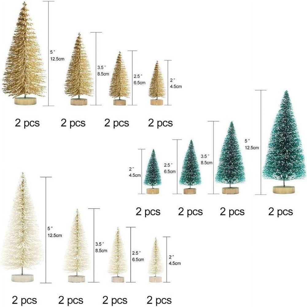 24PCS Mini Christmas Trees Bottle Brush Trees with Wood Base, Christmas Village Trees for Tabletop Christmas Decor Holiday Winter Decorations