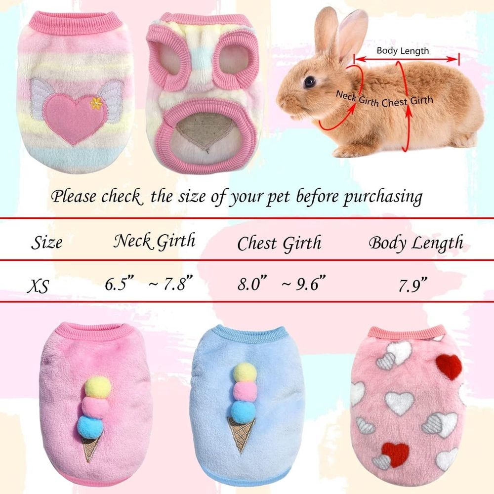 4PCS Bunny Clothes for Rabbits- Small Animal Guinea Pig Warm Vest Clothes Costume Soft T-Shirt for Kitten Ferret Chihuahua Puppy Mini Dog and Small Animals
