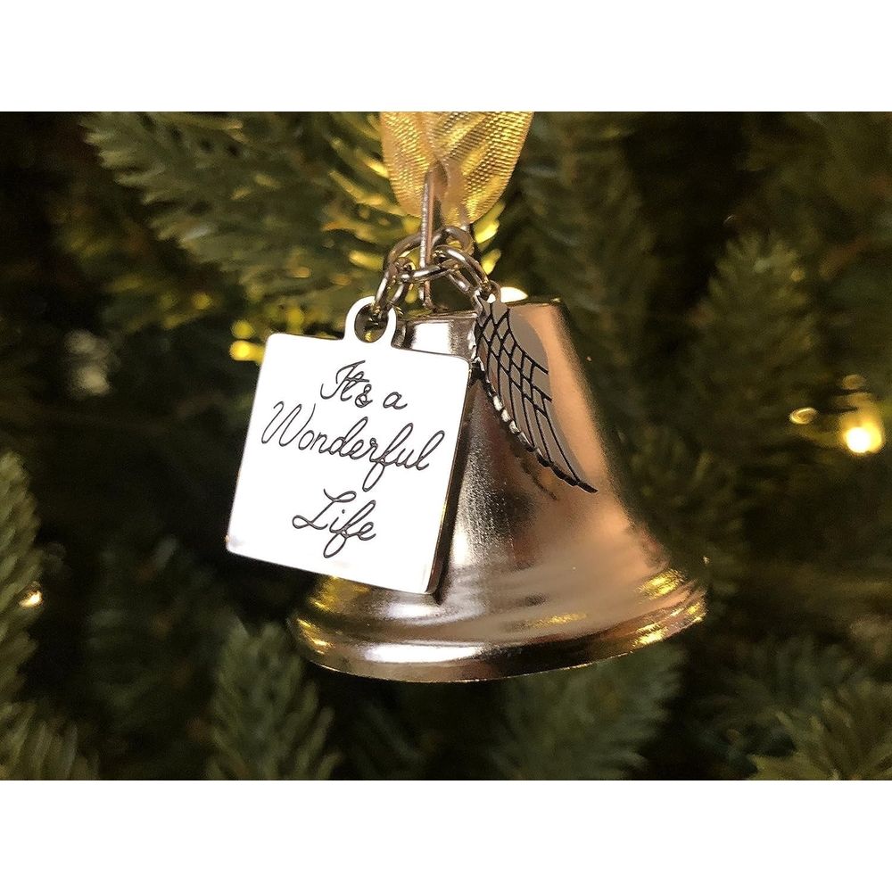 It's a Wonderful Life Inspired Christmas Angel Bell Ornament with Stainless Steel Angel Wing Charm Hanging Jingle Ornaments Xmas Tree Bell Decors Christmas Holiday Party