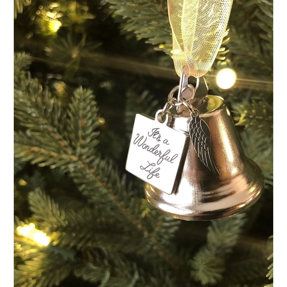 It's a Wonderful Life Inspired Christmas Angel Bell Ornament with Stainless Steel Angel Wing Charm Hanging Jingle Ornaments Xmas Tree Bell Decors Christmas Holiday Party