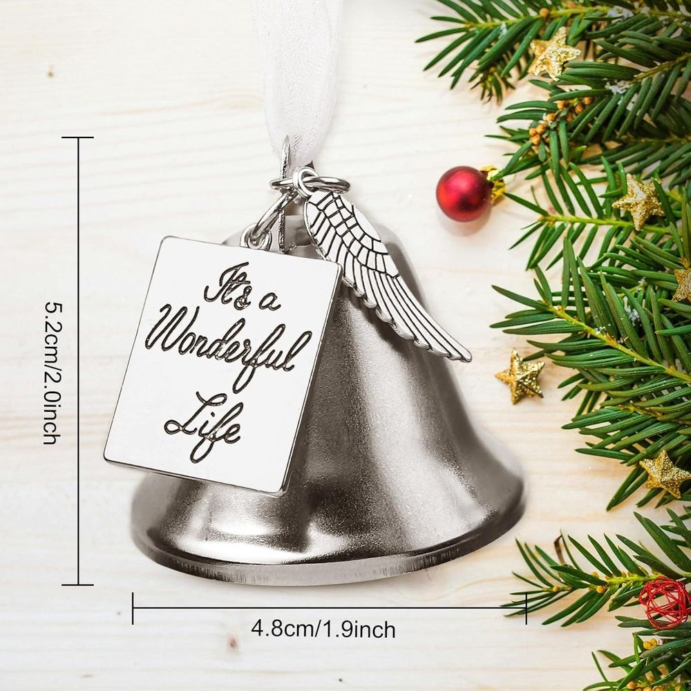 It's a Wonderful Life Inspired Christmas Angel Bell Ornament with Stainless Steel Angel Wing Charm Hanging Jingle Ornaments Xmas Tree Bell Decors Christmas Holiday Party