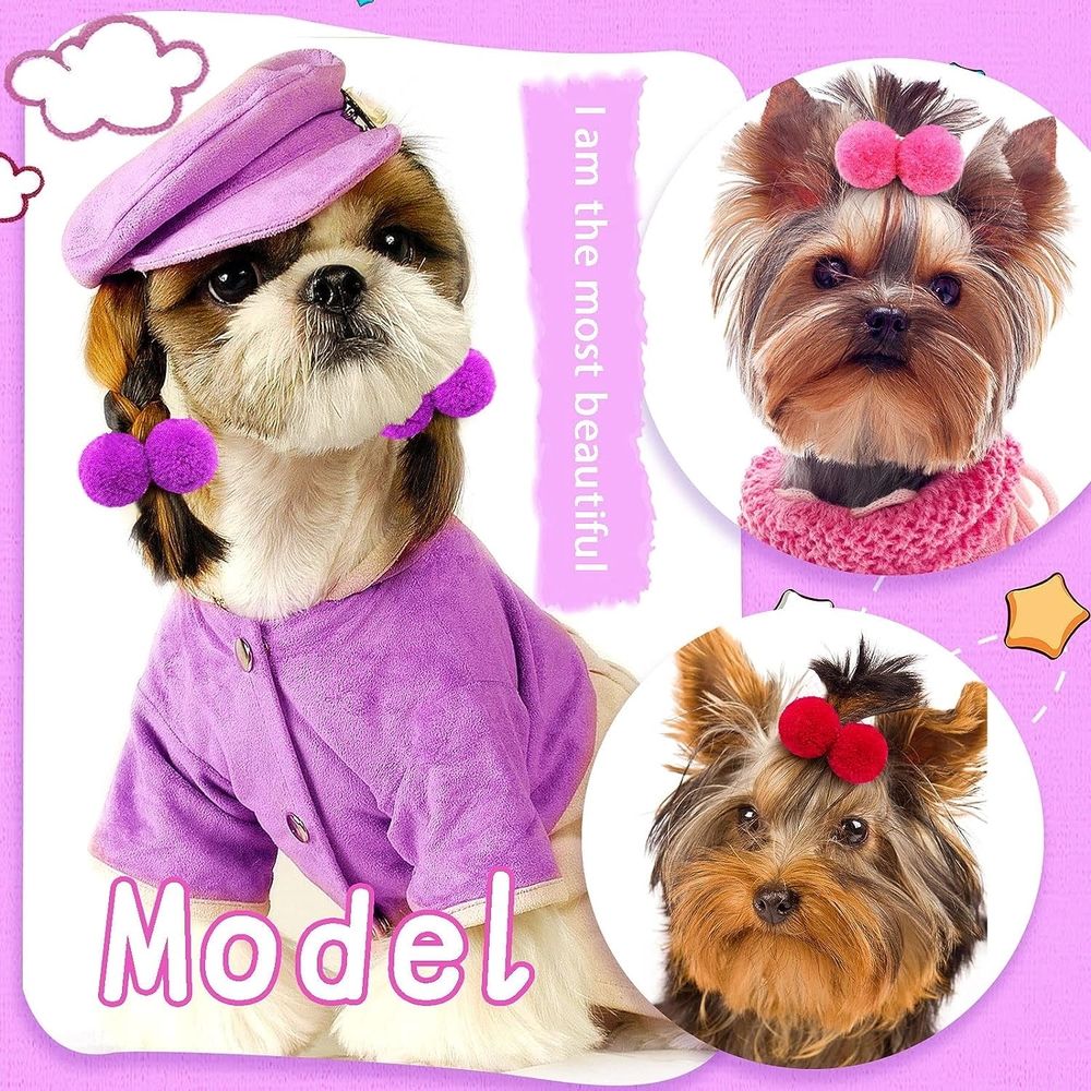 20PCS Small Dog Hair Bows, Bulk Dog Hair Round Puff Ball Bows with Rubber Bands, Mix Pet Puppy Dog Grooming Bows for Yorkie Dog Cat Girl Hair Accessories