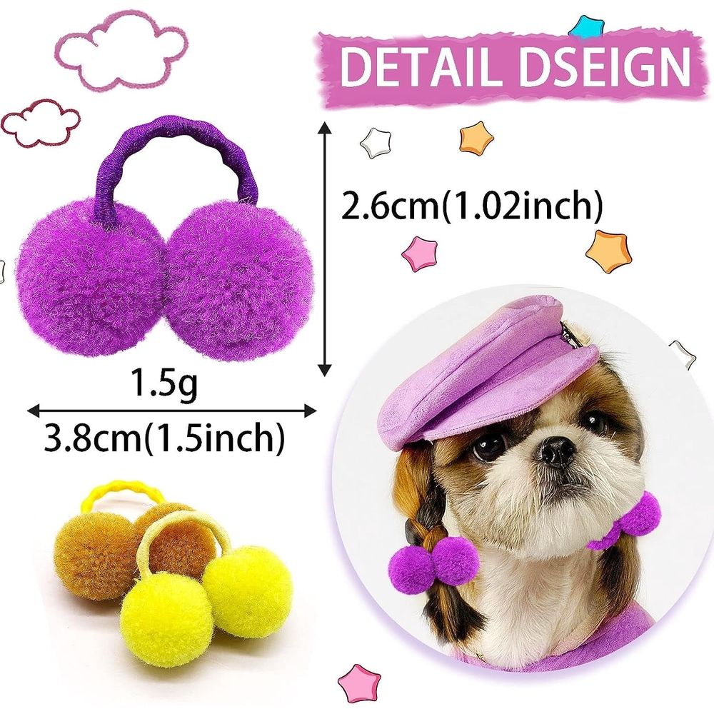 20PCS Small Dog Hair Bows, Bulk Dog Hair Round Puff Ball Bows with Rubber Bands, Mix Pet Puppy Dog Grooming Bows for Yorkie Dog Cat Girl Hair Accessories