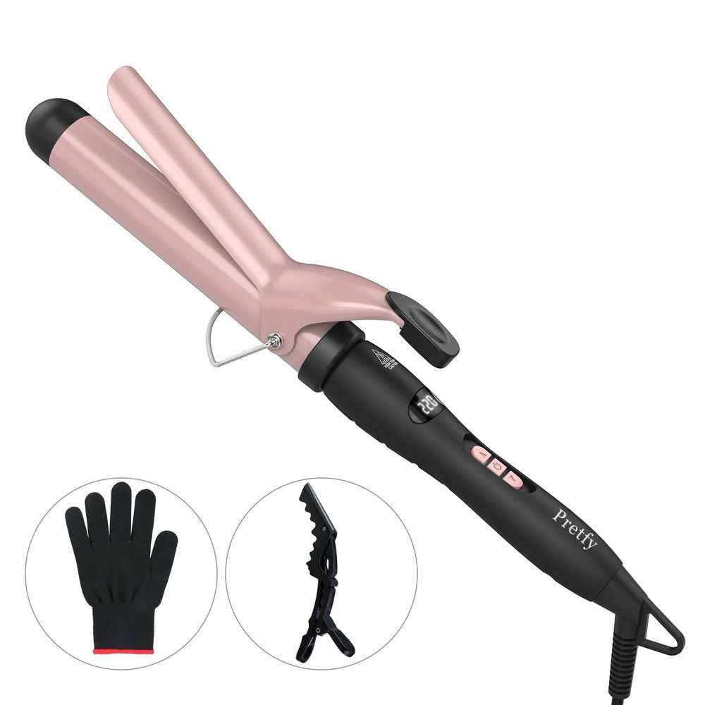 Portable Hair Curler Tube Pretfy 1.25inch Hair Curling Iron Hair Curler Temperature Adjustable LCD Temp Display Hair Styling Tool Anti-scald Auto Shut-Off