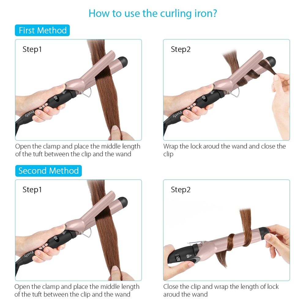 Portable Hair Curler Tube Pretfy 1.25inch Hair Curling Iron Hair Curler Temperature Adjustable LCD Temp Display Hair Styling Tool Anti-scald Auto Shut-Off
