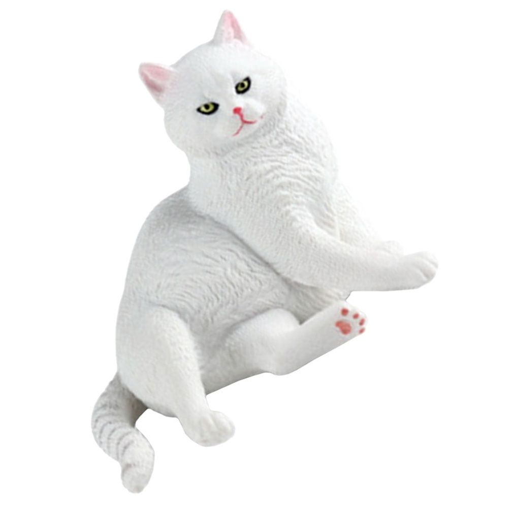 White Plastic Cat Garden Statue with Realistic Features for Outdoor Yard Decoration