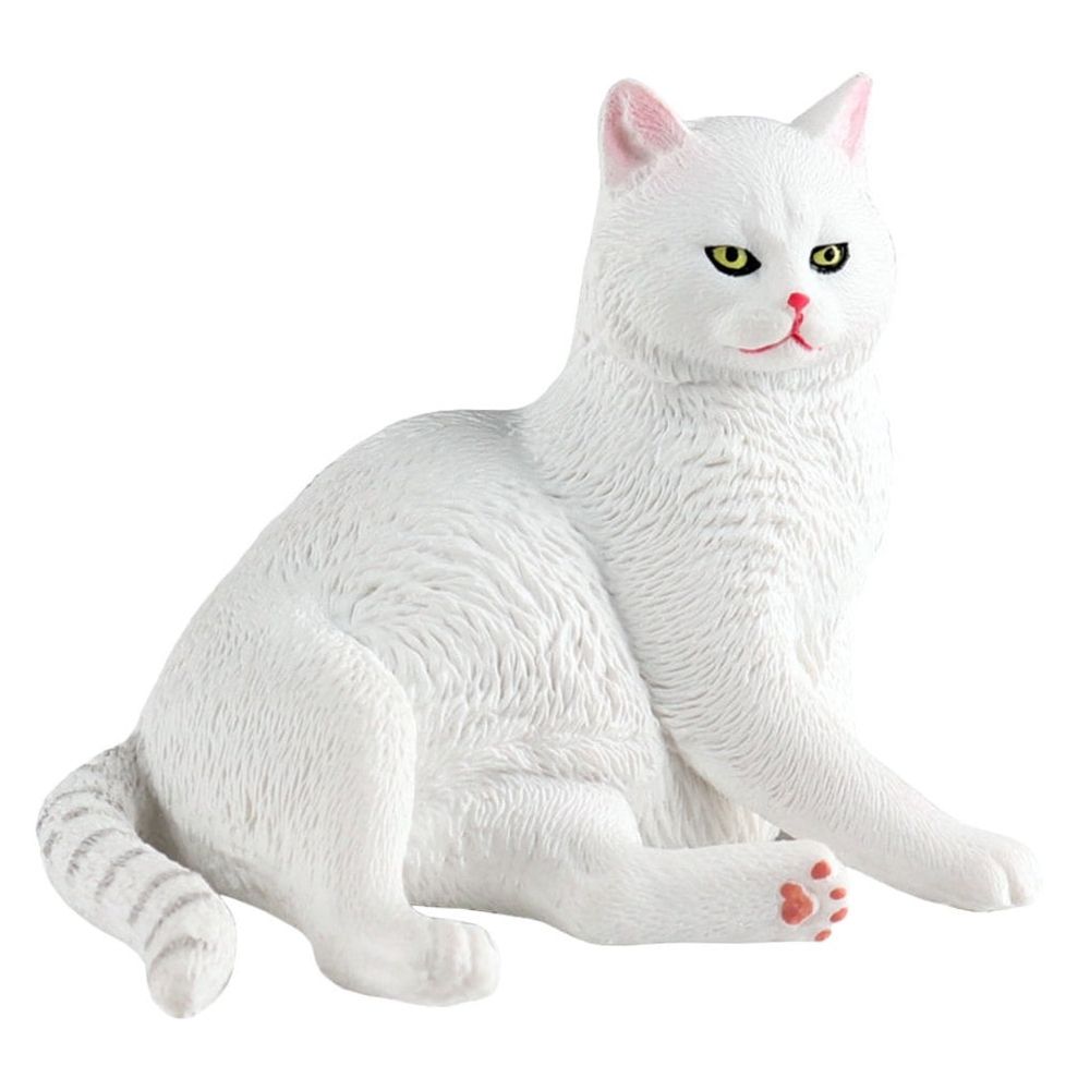 White Plastic Cat Garden Statue with Realistic Features for Outdoor Yard Decoration