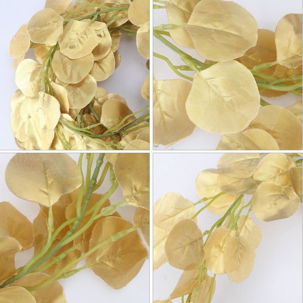 Elegant Golden Plastic Garland with Glitter Eucalyptus Leaves for Wedding Party Decorations, 1Pc