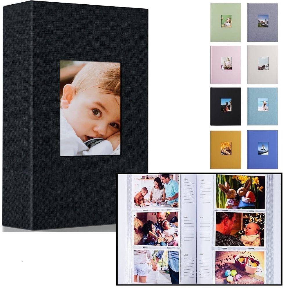 Photo Album 4x6 300 Photos with Writing Space,4 x 6 Photo Book Linen Cover with Front Window, 4x6 Picture Album, 300 Photos Photo Album Book for Wedding Kids Travel Family Baby Pictures (Green)