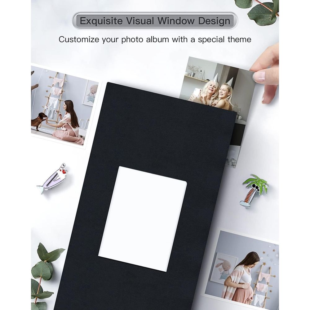 Photo Album 4x6 300 Photos with Writing Space,4 x 6 Photo Book Linen Cover with Front Window, 4x6 Picture Album, 300 Photos Photo Album Book for Wedding Kids Travel Family Baby Pictures (Green)