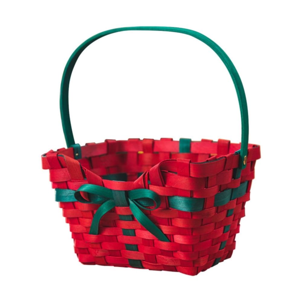 Christmas Wicker Storage Basket: Hand-Woven Red and Green Holiday Decorative Basket for Candy Storage, Table Centerpiece, or Festive Home Organization