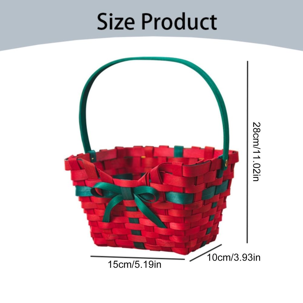 Christmas Wicker Storage Basket: Hand-Woven Red and Green Holiday Decorative Basket for Candy Storage, Table Centerpiece, or Festive Home Organization