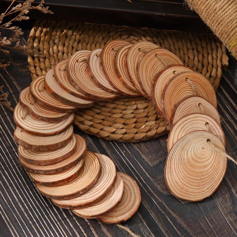 30pcs Wood Slices Natural Round Wood Slices Unfinished Wooden Slabs for Arts Painting DIY Crafts Wedding Decorations Christmas Ornaments