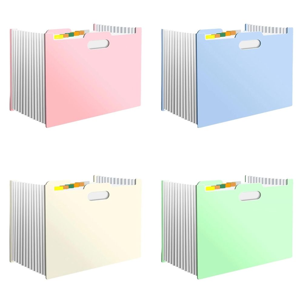 Expanding File Folder 4 Set, 13 Pockets Accordion Document Organizer for Home School, Accordion Folder, Document Organizer, Pink, Blue, Beige, Green