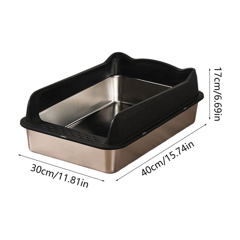 Stainless Steel Cat Litter Box Semi Enclosed High Sides Antis Scatter Odor Control Kitty Litter Pan with Scoop Non-Slips Base for Large Obese Cats, Easy Clean Washable Open Tray, White