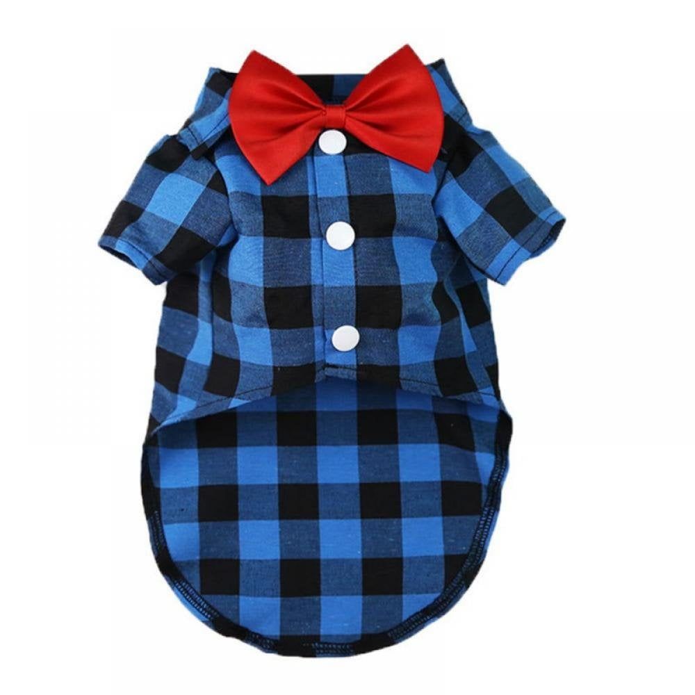 Plaid Dog Shirt - Cute Boy Dog Clothes and Bow Tie Combo Dog Outfit for Small Medium Large Dogs Cats Birthday Party and Holiday Photos