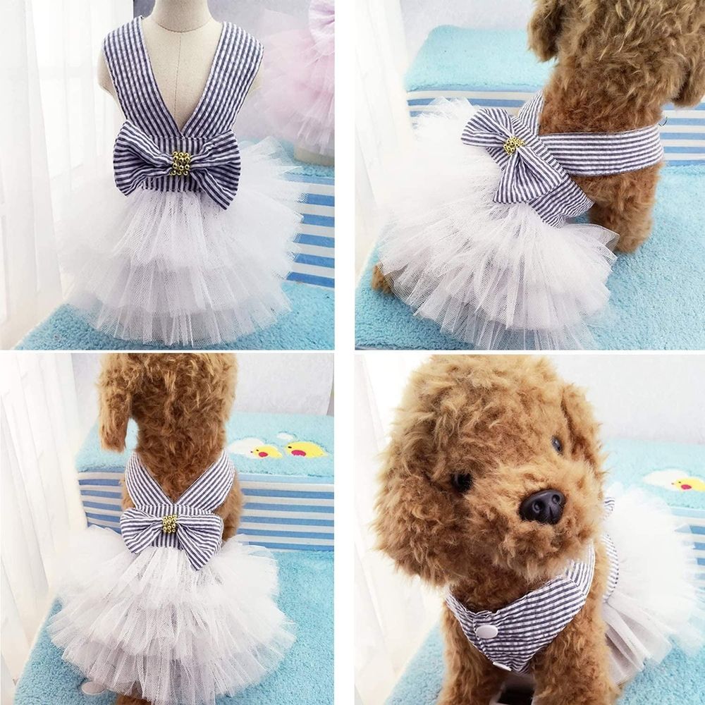 Dog Tutu Dresses Puppy Bow Knot Dress Pet Princess Dresses Striped Mesh Puppy Dog Dresses for Small Medium Cat Puppy Doggie Thanksgiving Christmas Clothes