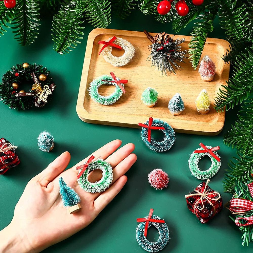 36PCS Bottle Brush Trees Mini Trees for Crafts Mini Sisal Trees Miniature Wreaths Frosted Christmas Tree Modern Christmas Decor Winter Ornaments Crafts