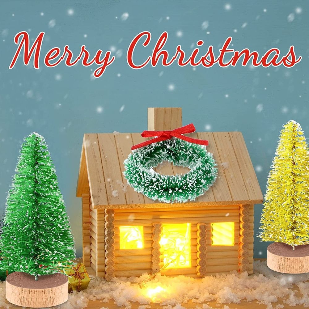 36PCS Bottle Brush Trees Mini Trees for Crafts Mini Sisal Trees Miniature Wreaths Frosted Christmas Tree Modern Christmas Decor Winter Ornaments Crafts