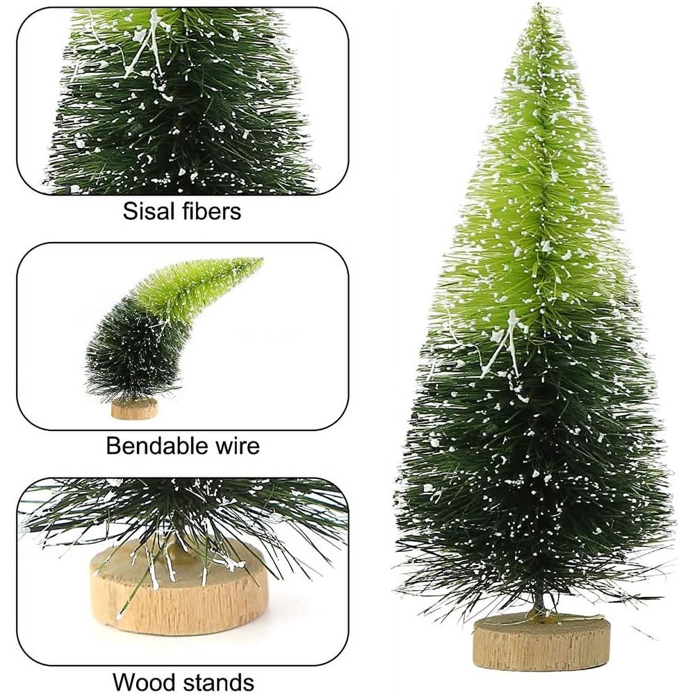 40PCS Mini Christmas Trees, 5 Sizes Artificial Sisal Trees Bottle Brush Xmas Trees with Wooden Base for Xmas Winter Home Table Decoration