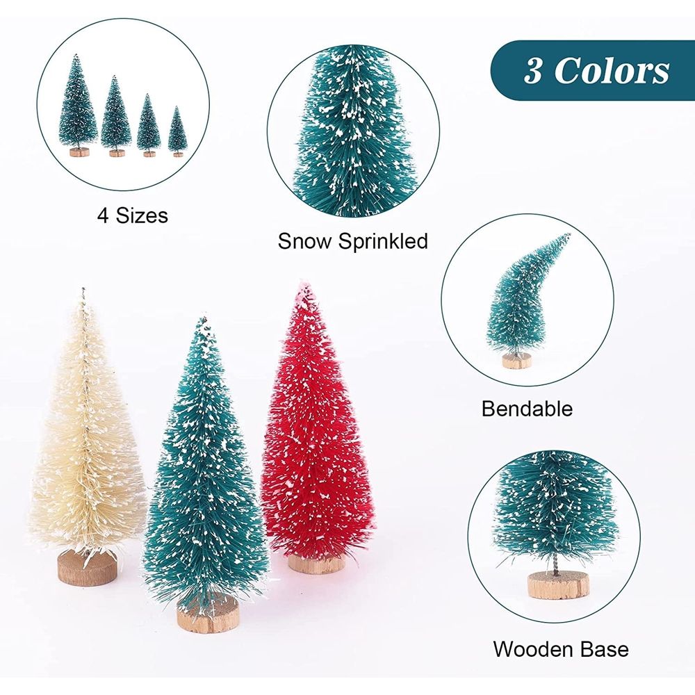 24PCS Bottle Brush Trees Christmas, Red Blue Yellow Miniature Christmas Tree, Mini Christmas Tree, Christmas Decorations Indoor