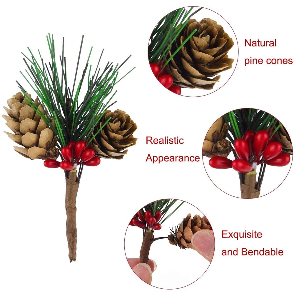 10PCS Christmas Picks and Sprays Artificial Berries Pine Cones Set,Evergreen Pine Branch Holly Stem for Decoration,Winter Floral Picks,Xmas Wreath Decorating Supplies