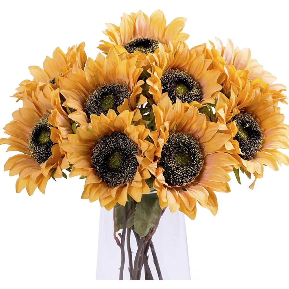 Large Silk Sunflowers Artificial Flowers 25" Long Stem Tall Artificial Sunflower 6PCS Fake Sun Flowers Bulk Rustic Faux Sunflowers with Stem for Home Wedding Party Décor