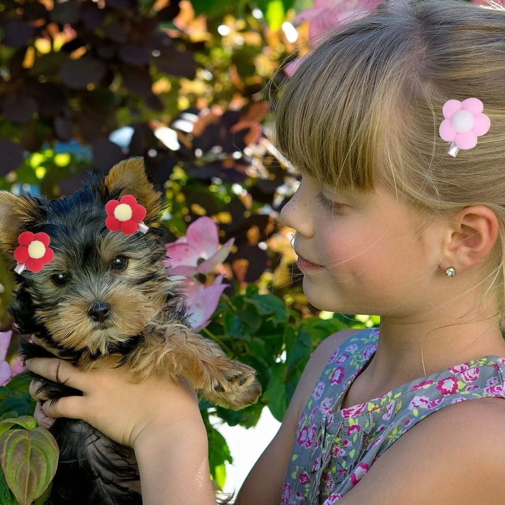 20PCS Small Dog Hair Clips Cute Dog Hair Bows Ball Flower Girls Puppies Hair Barrettes Alligator Hair Clips Cat Puppy Party Birthday Grooming Hair Accessories (Random Color)