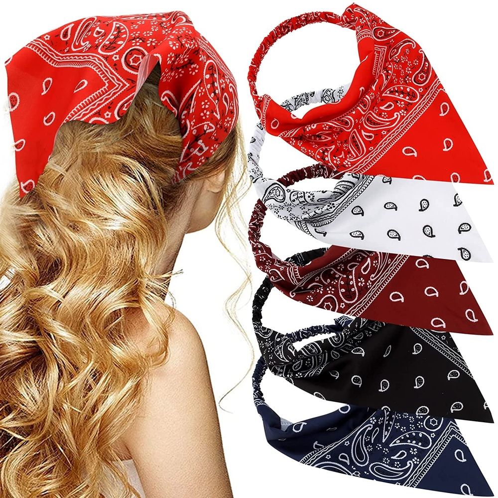 5PCS Floral Elastic Hair Bandanas Scarf Headband Chiffon Head Kerchief Turban for Women