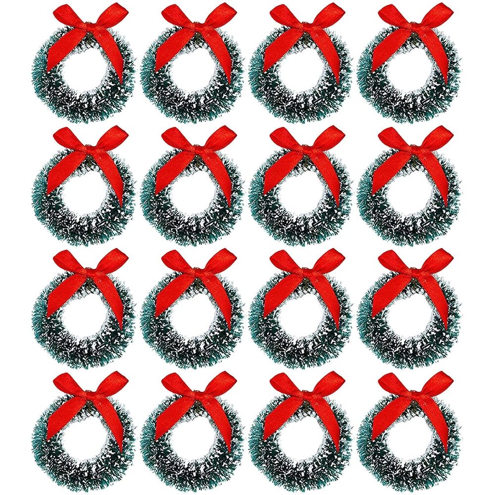 20PCS Mini Christmas Wreaths Artificial Christmas Wreath Miniature Frost Sisal Christmas Tree Wreaths for Christmas Tree Hanging Arts and Crafts Décor